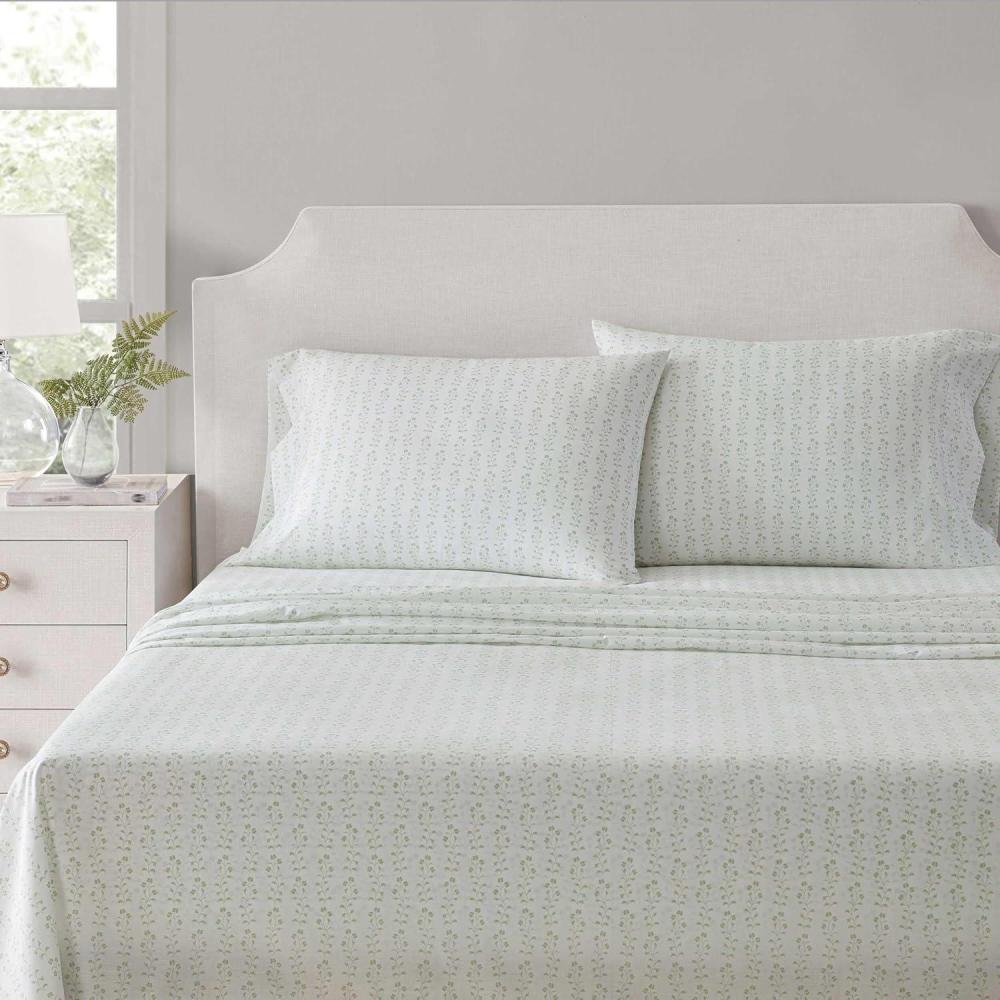 imageMartha Stewart Full Size Sheets Set Crisp ampamp Tailored Cooling Sheets wa Naturally Smooth Cotton Percale Lightweight Feel Bed Sheets with Matching Pillowcases ampamp Fitted Sheet Small Gingham PinkDitsy Vine Green