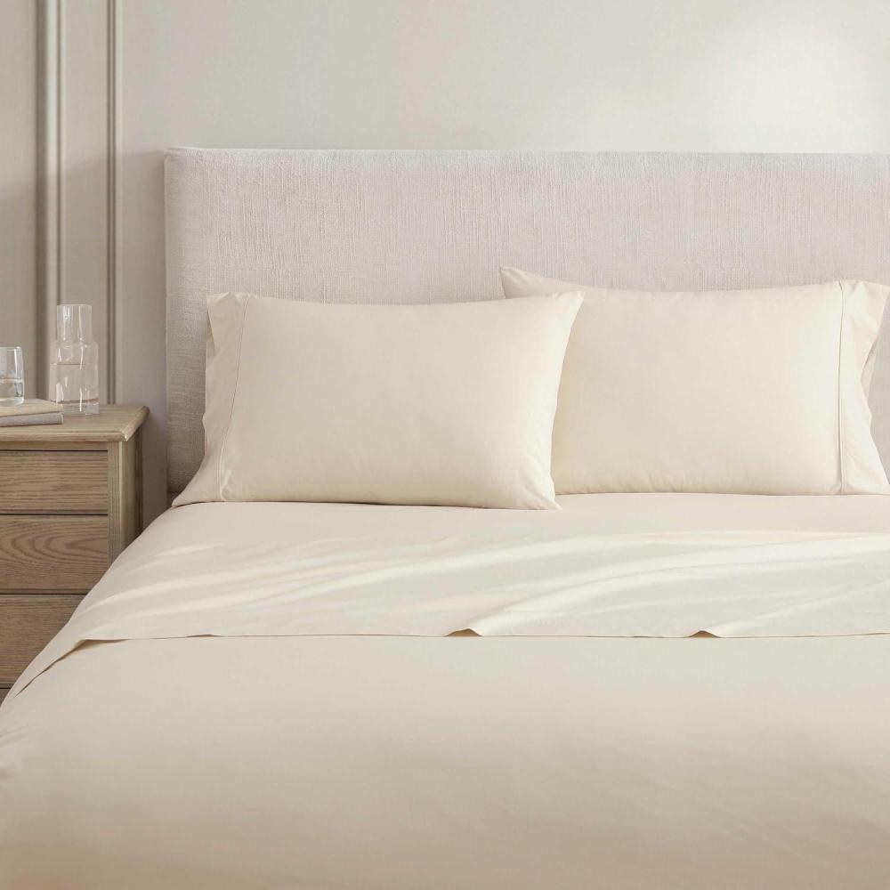 imageMartha Stewart Full Size Sheets Set Crisp ampamp Tailored Cooling Sheets wa Naturally Smooth Cotton Percale Lightweight Feel Bed Sheets with Matching Pillowcases ampamp Fitted Sheet Skylands Solid BlueSkylands Solid Beige