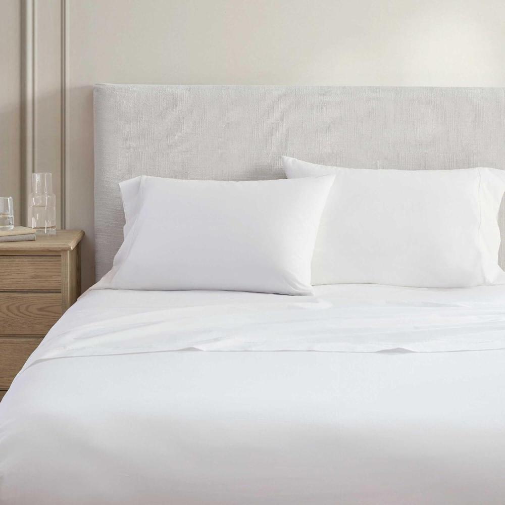 imageMartha Stewart  Full Size Sheets Set Crisp ampamp Tailored Cooling Sheets wa Naturally Smooth Cotton Percale Lightweight Feel  Bed Sheets with Matching Pillowcases ampamp Fitted Sheet Skylands Solid BlueSkylands Solid White