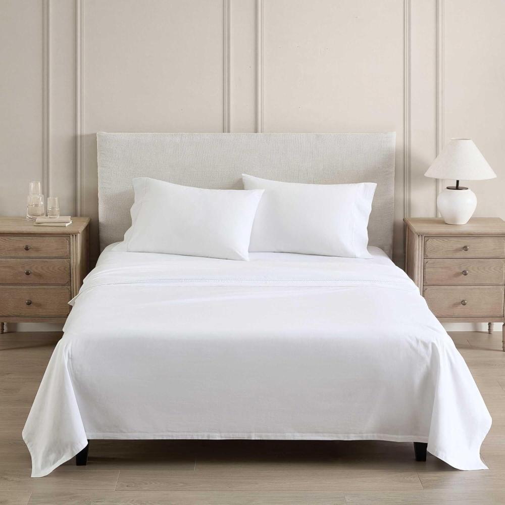 imageMartha Stewart  Full Size Sheets Set Crisp ampamp Tailored Cooling Sheets wa Naturally Smooth Cotton Percale Lightweight Feel  Bed Sheets with Matching Pillowcases ampamp Fitted Sheet Skylands Solid BlueLilly Pond Leaf Green