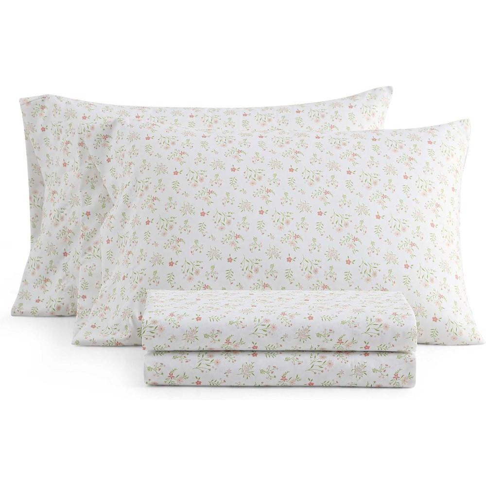 imageMartha Stewart  Ultra Soft Brushed and Washed Microfiber 4 Piece Sheet Set Easy Care Comfy Bed Sheets with Deep Pocket 1 Flat Sheet 1 Fitted Sheet 2 Std Pillowcases Queen Size Navy BlueDitsy Floral Pink