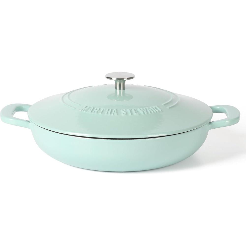imageMartha Stewart 35Quart Enameled Cast Iron Dutch Oven Braiser Martha Blue Durable Nonstick Dutch Oven for Slow Cooking Braising and BakingMartha Blue w Gold Knob Braiser