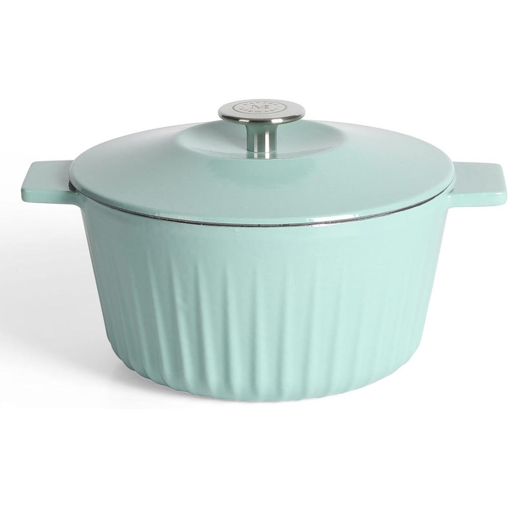 imageMartha Stewart 35Quart Enameled Cast Iron Dutch Oven Braiser  Martha Blue Durable Nonstick Dutch Oven for Slow Cooking Braising and BakingMartha Blue