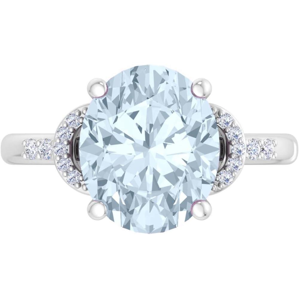 imageMartha Stewart 4 12 Carat Oval Shape Gemstone Ring with Lab Grown Diamonds in Sterling Silver Choose Your GemstoneAquamarine