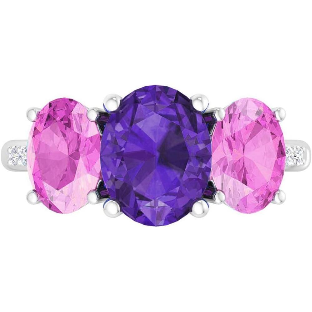 imageMartha Stewart 5 Carat Oval Shape Gemstone Three Stone Ring with Lab Grown Diamonds in Sterling Silver Choose Your GemstoneOption 3