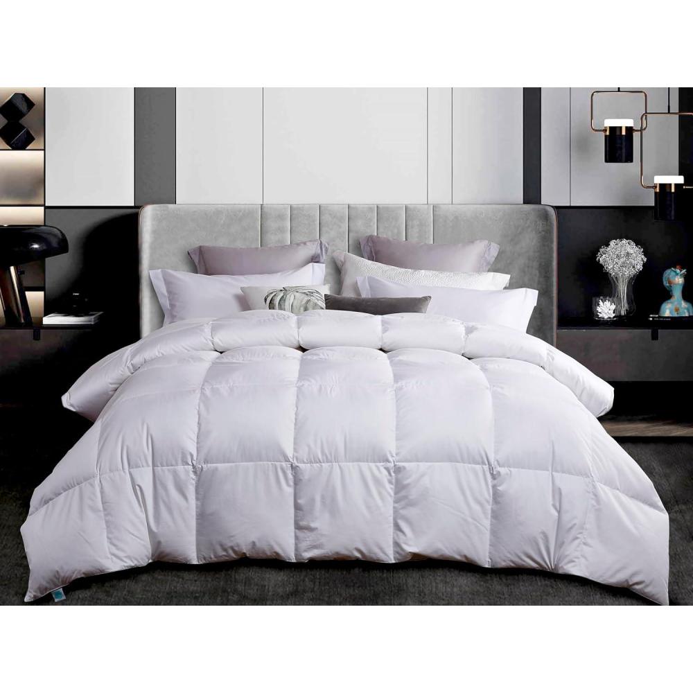 imageMartha Stewart 650 Fill Power Luxury White Down Comforter Queen Size Light Warmth Down Duvet Insert 300 Thread Count 100 Sateen Cotton Bedding Comforter with Corner Loops Made in USA 90quot x 90quotWhiteLightweight