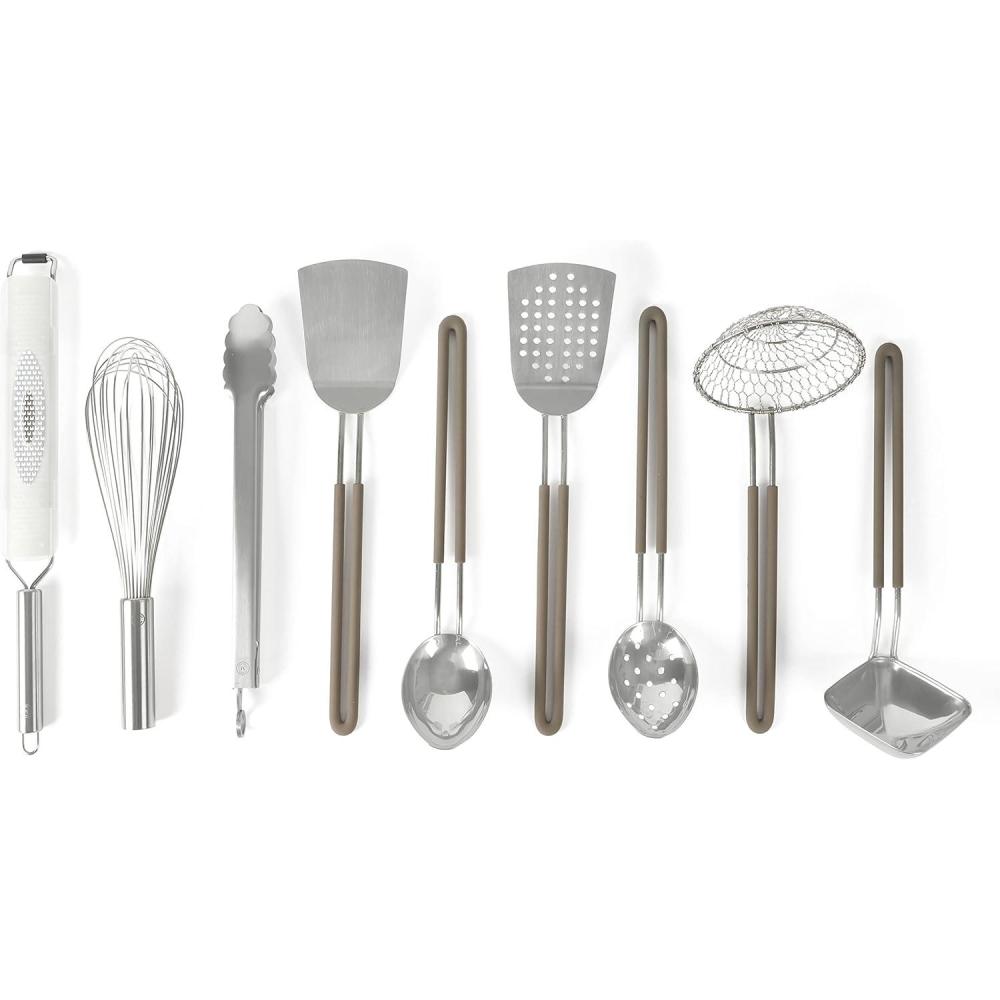 imageMartha Stewart 9Piece Stainless Steel Kitchen Gadget ampamp Tool Set  Prep and Serve Utensils Durable ampamp RustResistant Dishwasher Safe Cooking AccessoriesBar Tool Set