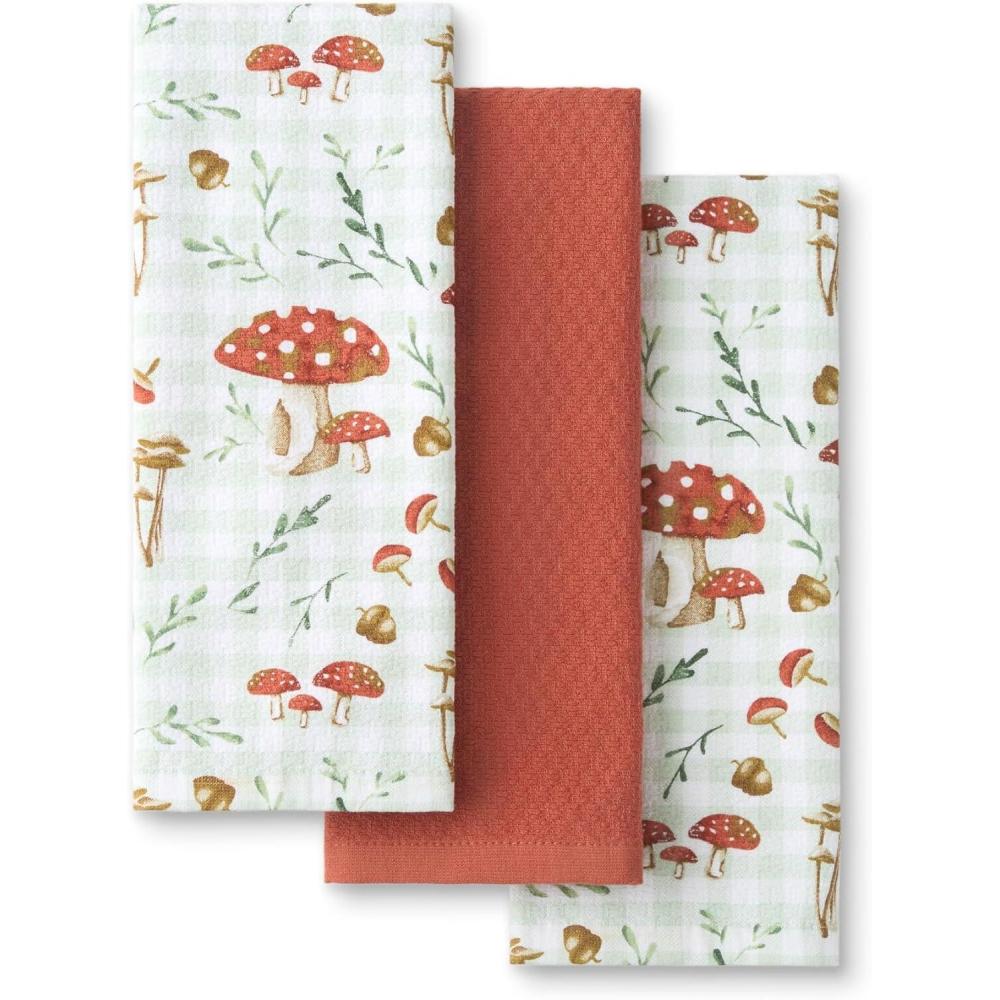 imageMartha Stewart Autumn Harvest Falling Leaves Kitchen Towel 3Pack Set 100 Cotton with Absorbent Terrycloth Decorative Kitchen Towels TanRedGreen 16quotx28quotBurnt OrangeGreenWhite