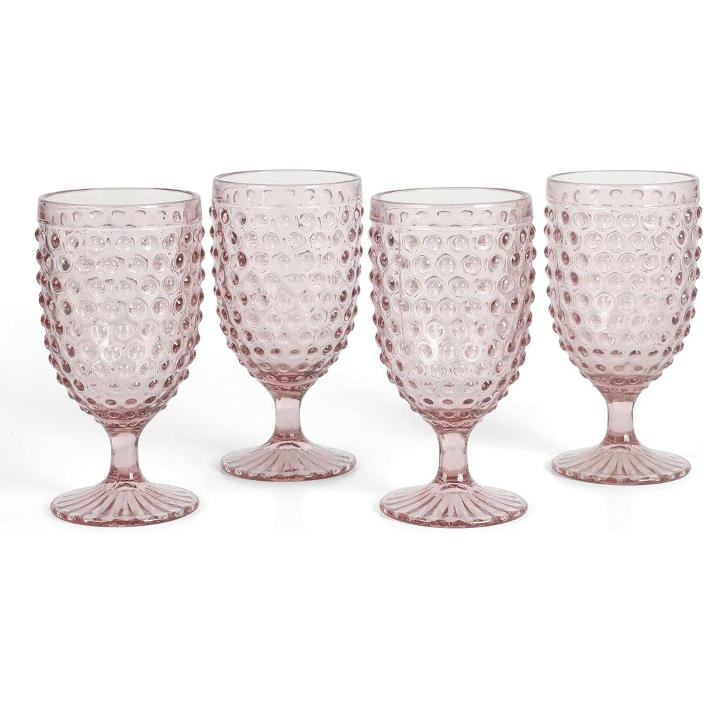 imageMartha Stewart Chauncey 4Pack Hobnail Glass Tumblers 143 oz Handmade Pink Drinking Glasses Vintage Textured Water Cups for Everyday Use or EntertainingPink Hobnail