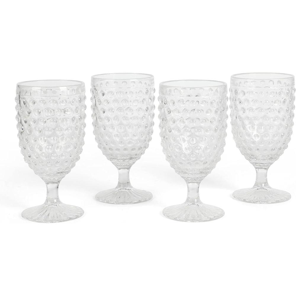 imageMartha Stewart Chauncey 4Pack Hobnail Glass Tumblers 143 oz  Handmade Pink Drinking Glasses Vintage Textured Water Cups for Everyday Use or EntertainingClear Hobnail