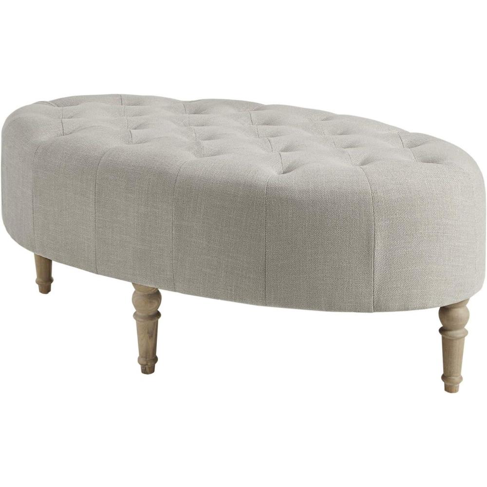 imageMartha Stewart Clara Coffee Table  Solid Wood Frame Soft Fabric Button Tufted Oval Large Accent Ottoman  Modern Foam Padded Top Footstool Cocktail Living Room Furniture Linen