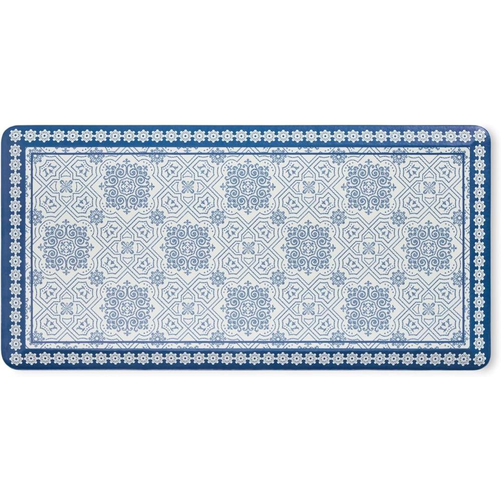 imageMartha Stewart Comfort Anti Fatigue Strie Medallion Tile Kitchen Mat Comfort Standing Mat NonSlip Backing Safe Beveled Edge Charcoal Black 196quot x39quotNavy Blue