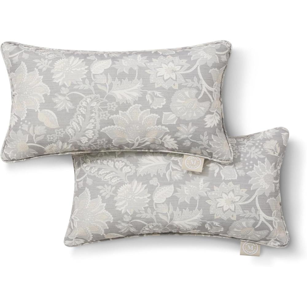 imageMartha Stewart Distressed Jacobean Indoor Outdoor Decorative Pillow 2Pack Set UV Fade Resistant Water Repellent Printed Floral Design Grey 18quotx18quotGrey