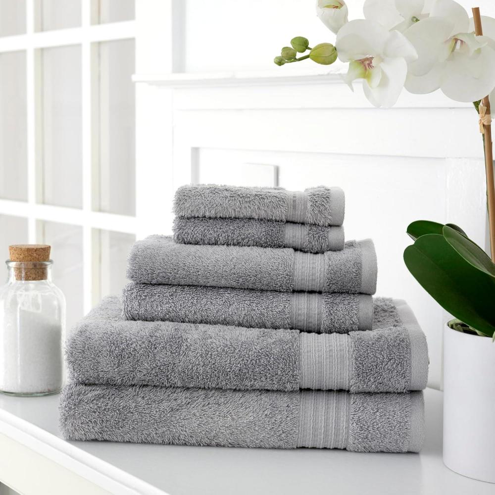 imageMartha Stewart Egyptian Cotton Bath Towels Set  6 Piece 2 Bath Towels  2 Hand Towels  2 Washcloths Absorbent Bathroom Towels Bathroom Essentials ButterDark Gray