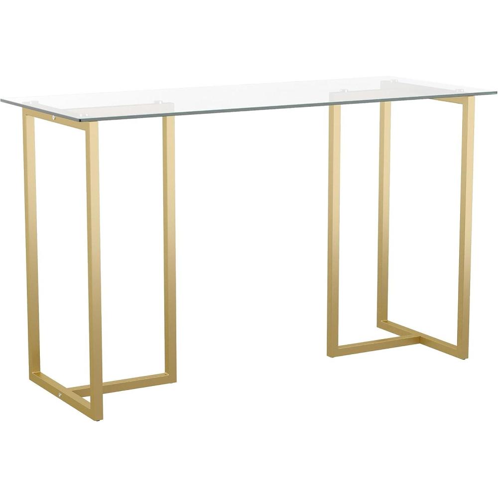 imageMartha Stewart Eli Home Office Desk with Glass Top and Steel Frame Polished BrassClear TopPolished Brass Frame