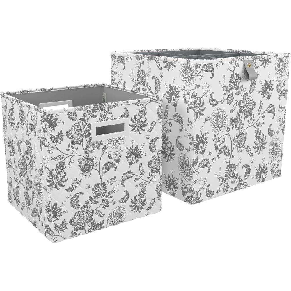 imageMartha Stewart Essential Collapsible Stackable Decorative Home Storage Cube Organization Two Piece Set Includes One Storage Cube With Dividers and One Craft Cube Bedford FloralBedford Floral