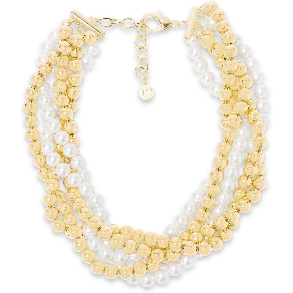 imageMartha Stewart Five Strand Pearl and Gold Ball Twisted Necklace In Gold For Women