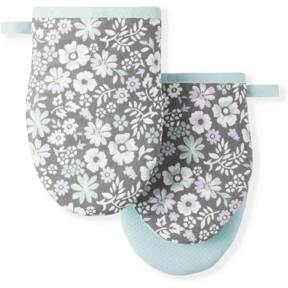 imageMartha Stewart Floral Vine Mini Oven Mitt 2Pack Set Grey 55quotX8quotDitsy Floral