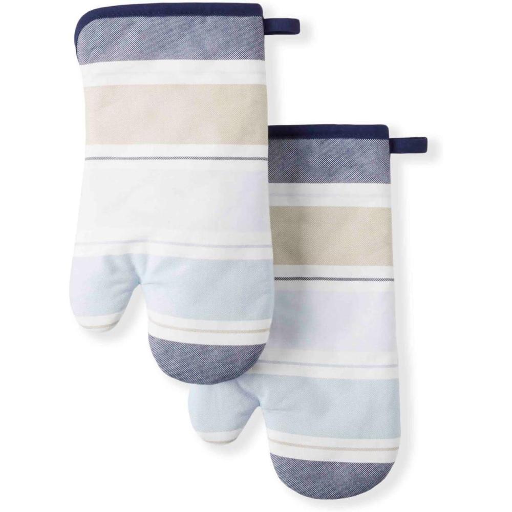 imageMartha Stewart Floral Vine Oven Mitt 2Pack Set Grey 7quotx13quotThin Stripe