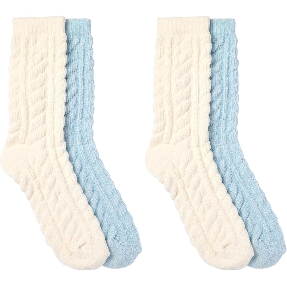 imageMartha Stewart Fuzzy Socks For Women Warm And Cozy For Winter Perfect For Home CableIvoryWinter Sky