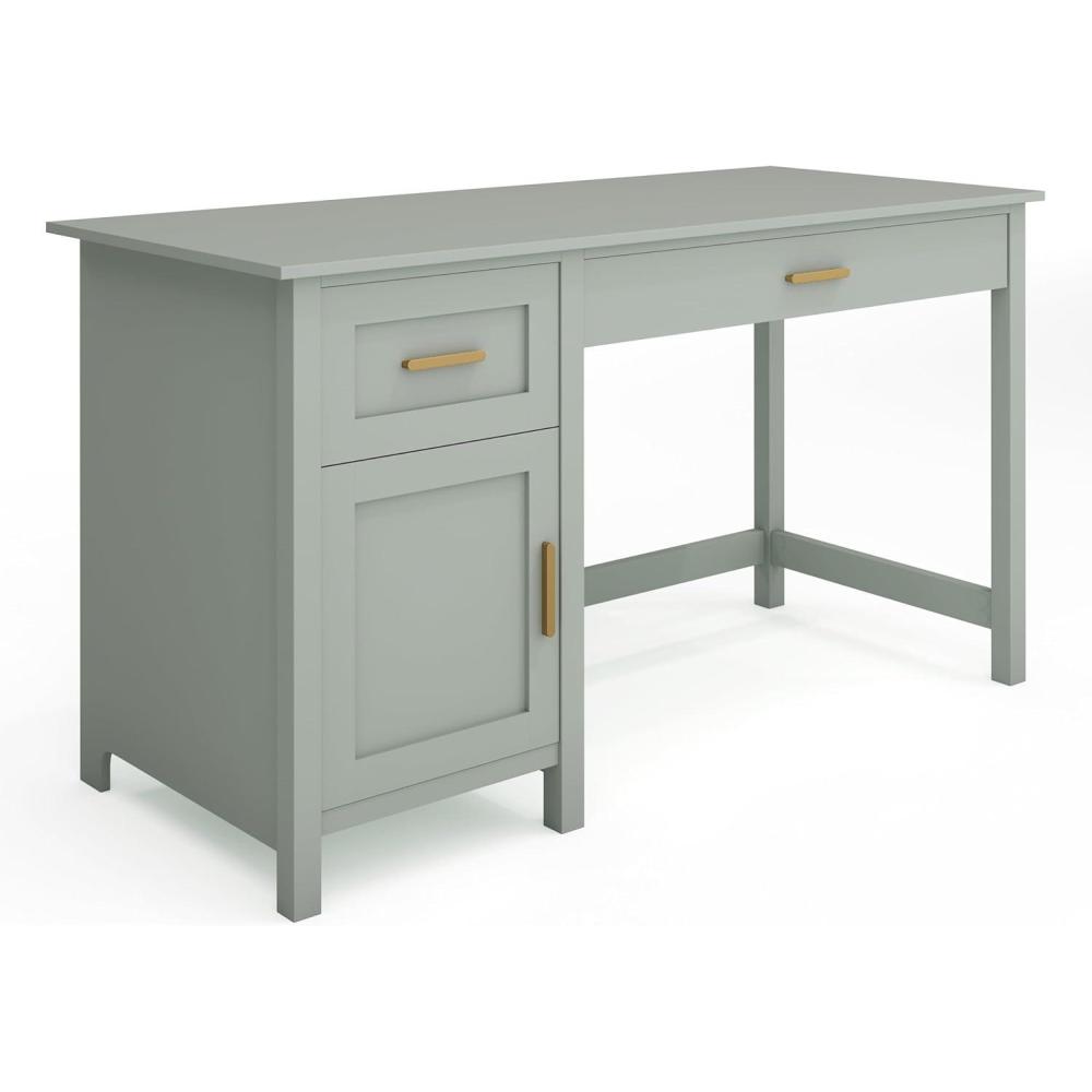 imageMartha Stewart Hutton Shaker Style Home Office Desk with Storage in Gray with Brushed Nickel HardwareSage FramePolished Brass Hardware
