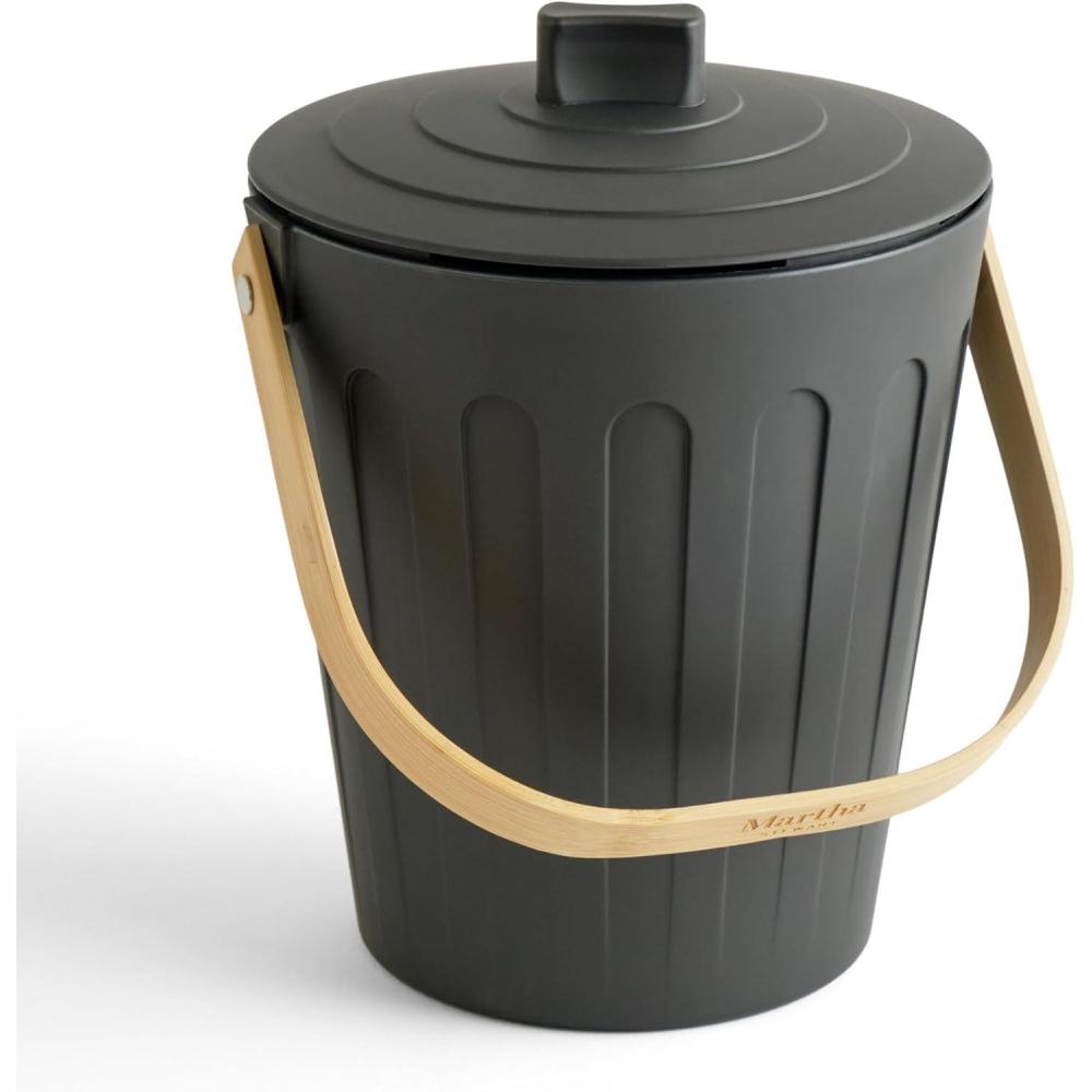 imageMartha Stewart Indoor Compost Bin Countertop Composting Bucket for Kitchen 7 Gallon Capacity Includes Filter Plant Based Materials Sage GreenCharcoal Black