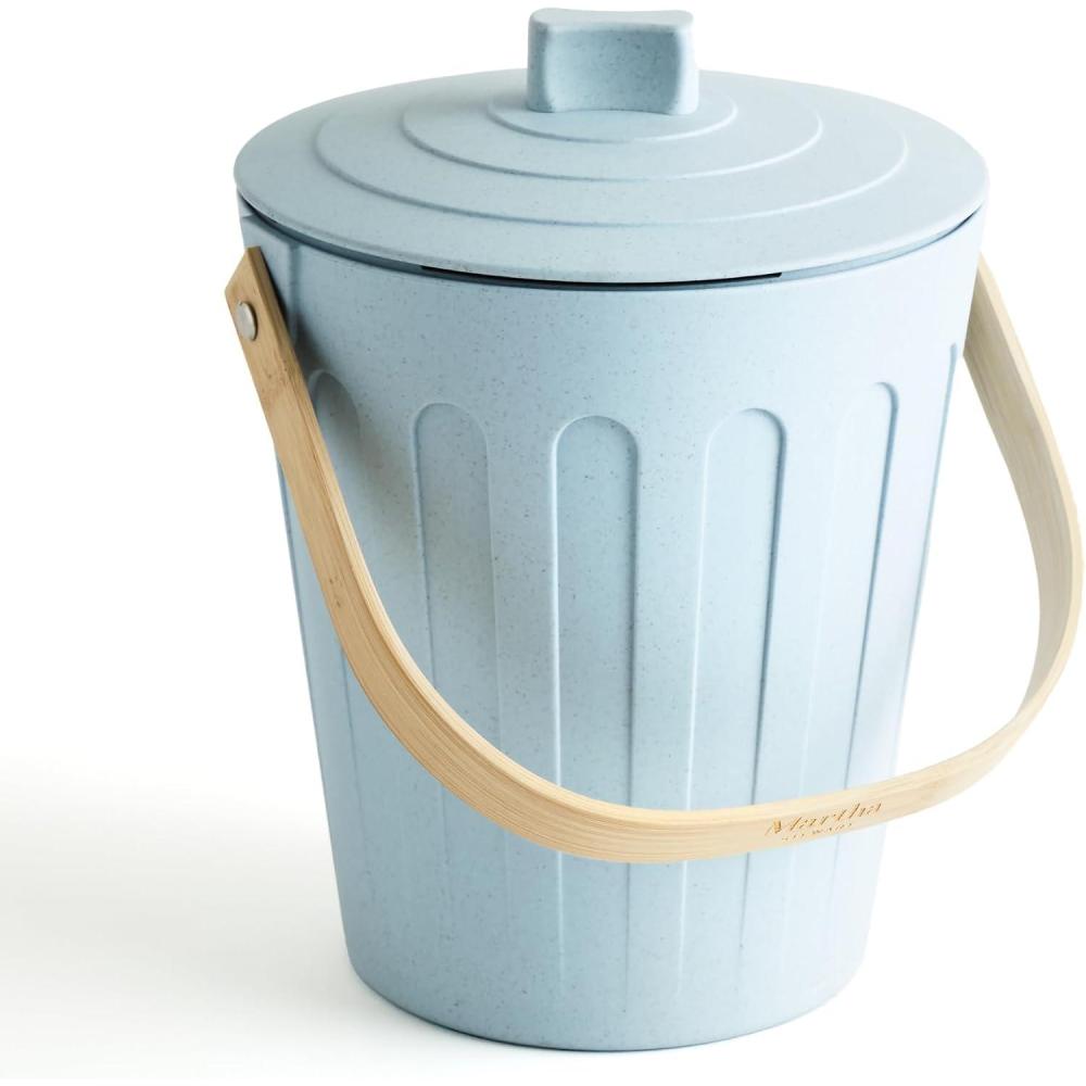 imageMartha Stewart Indoor Compost Bin Countertop Composting Bucket for Kitchen 7 Gallon Capacity Includes Filter Plant Based Materials Sage GreenLight Blue