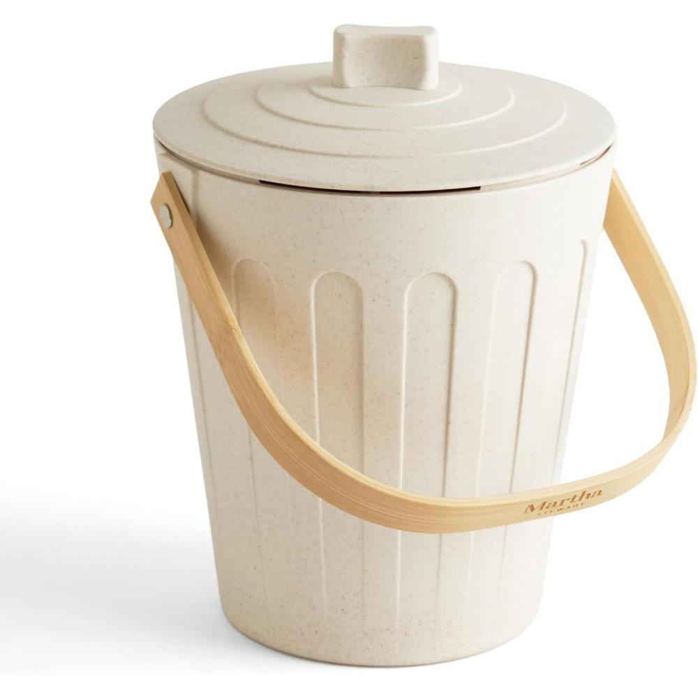 imageMartha Stewart Indoor Compost Bin Countertop Composting Bucket for Kitchen 7 Gallon Capacity Includes Filter Plant Based Materials Sage GreenLinen White