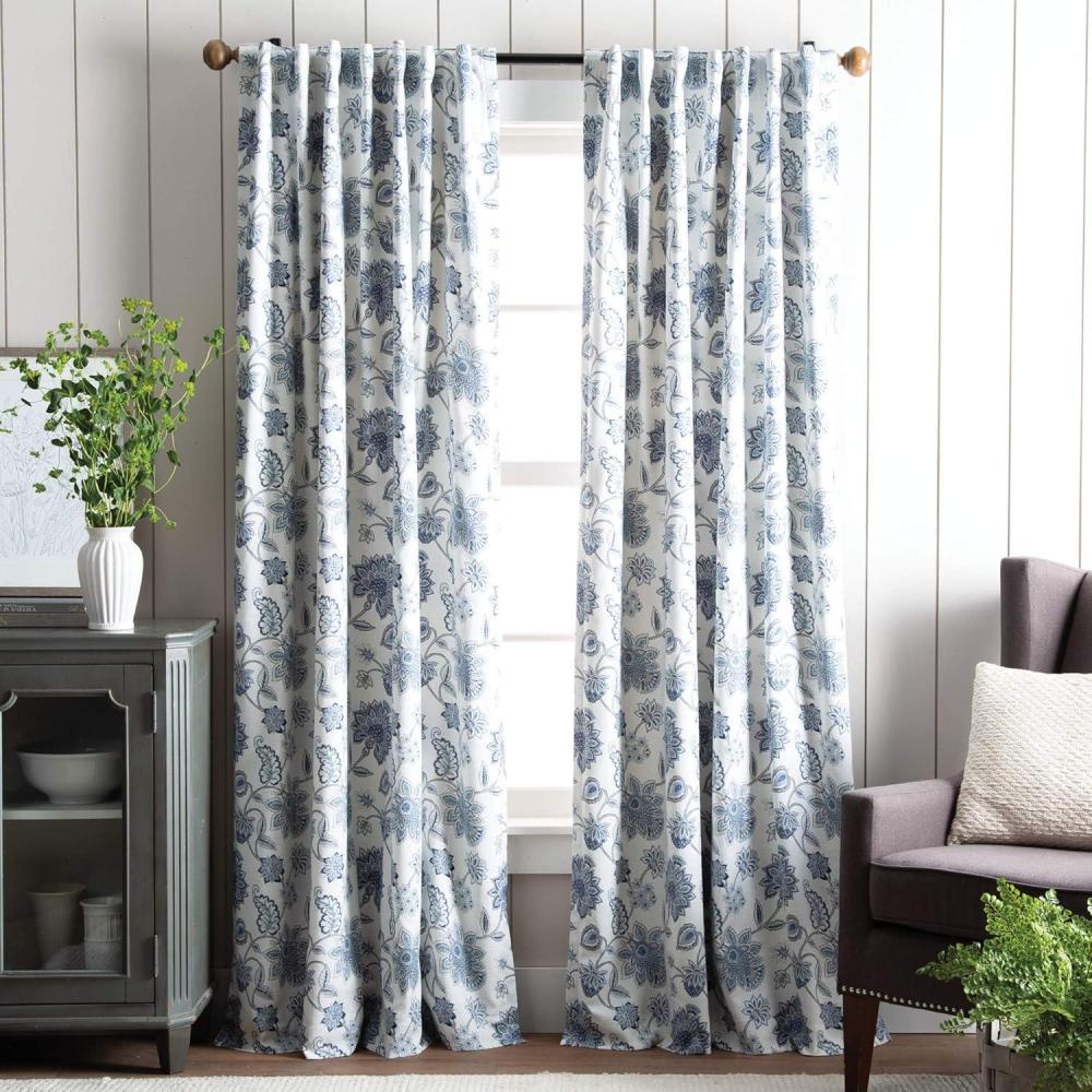 imageMartha Stewart Jakarta Blackout Rod PocketBack Tab Window Curtain Panel Pair 84quot IndigoIndigo