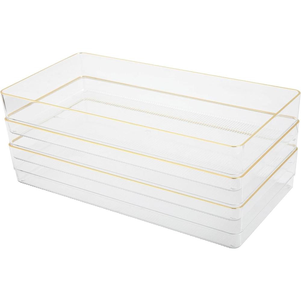 imageMartha Stewart Kerry Plastic Stackable Office Desk Drawer Organizers 6quot x 3quot 6 Pack with Gold Trim12 x 6