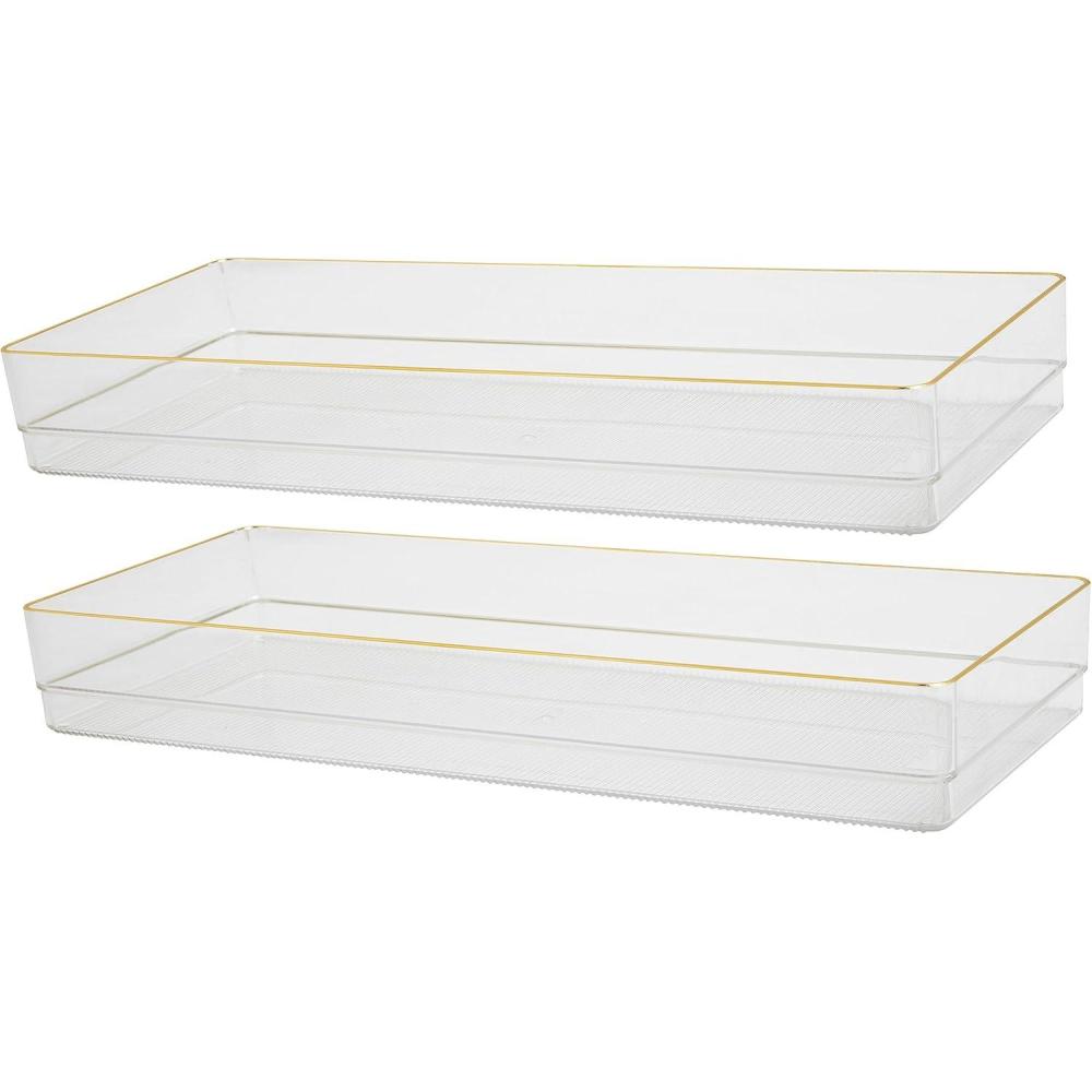 imageMartha Stewart Kerry Plastic Stackable Office Desk Drawer Organizers 6quot x 3quot 6 Pack with Gold Trim15 x 6