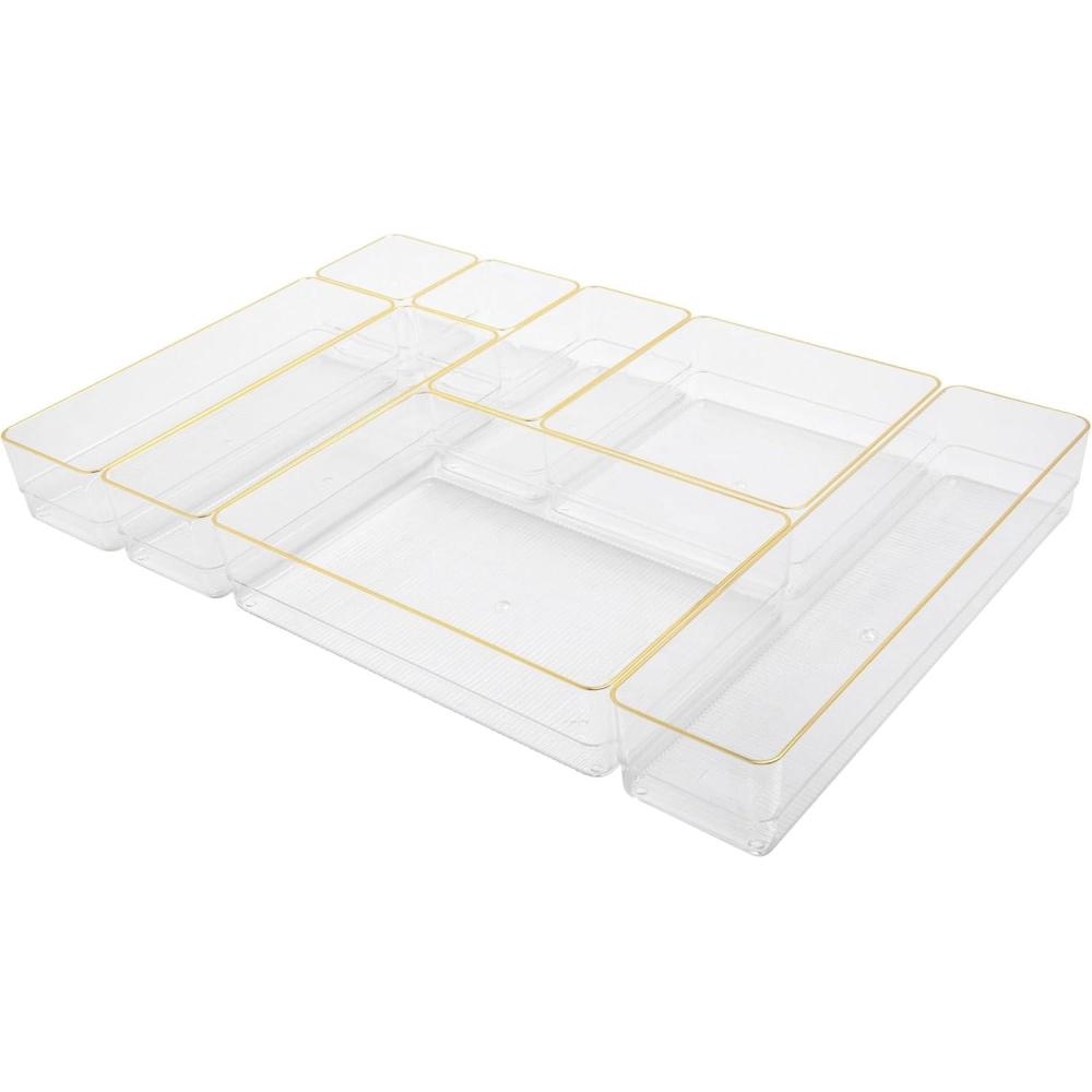 imageMartha Stewart Kerry Plastic Stackable Office Desk Drawer Organizers Set of 5 with Gold TrimSet of 8