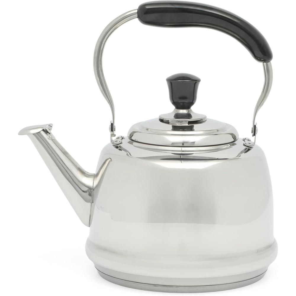 imageMartha Stewart Kingstree Large 2 Qt Heavy Gauge Stainless Steel Tea Kettle  Linen White ExteriorStainless Steel