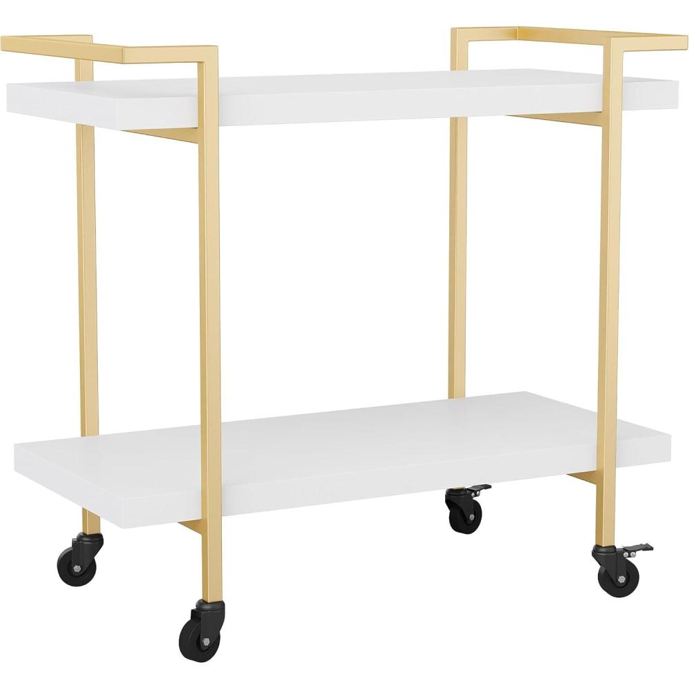 imageMartha Stewart Liam 2Tier Mobile Office Storage and Printer Cart in White with Polished Brass FrameWhitePolished Brass Frame