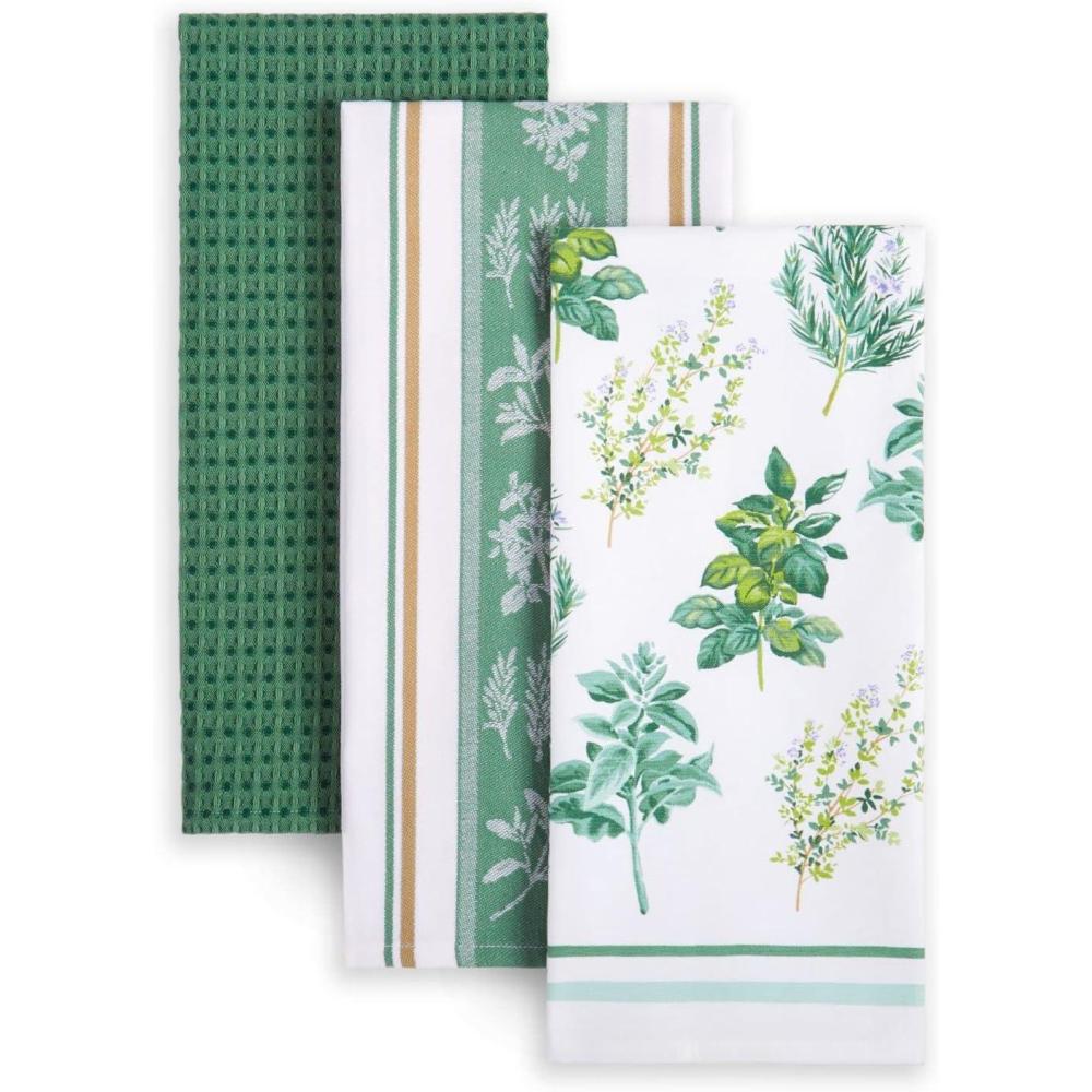 imageMartha Stewart LintFree Kitchen Towel 3Pack Set Iris 18quotx28quotHerbs