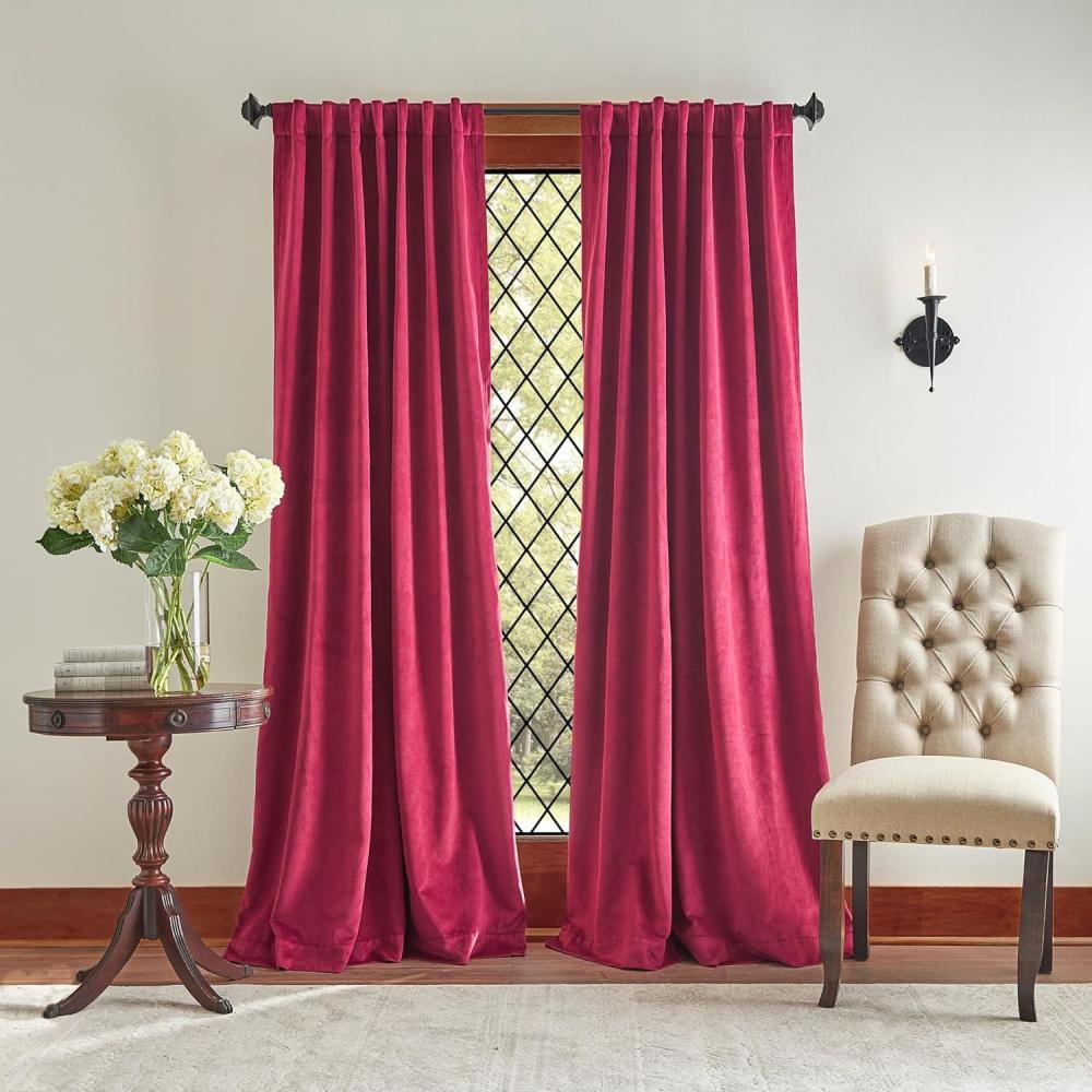 imageMartha Stewart Lucca Velvet Blackout Back Tab Window Curtain Panel Pair 84quot Pomegranate RedPomegranate