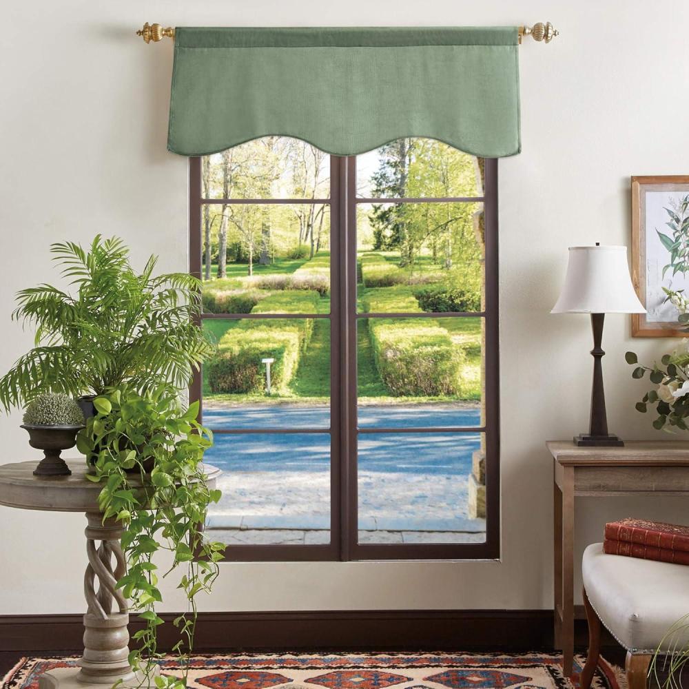 imageMartha Stewart Lucca Velvet Lined Scallop Window Curtain 50quot W x 18quot L Valance PomegranateGreen