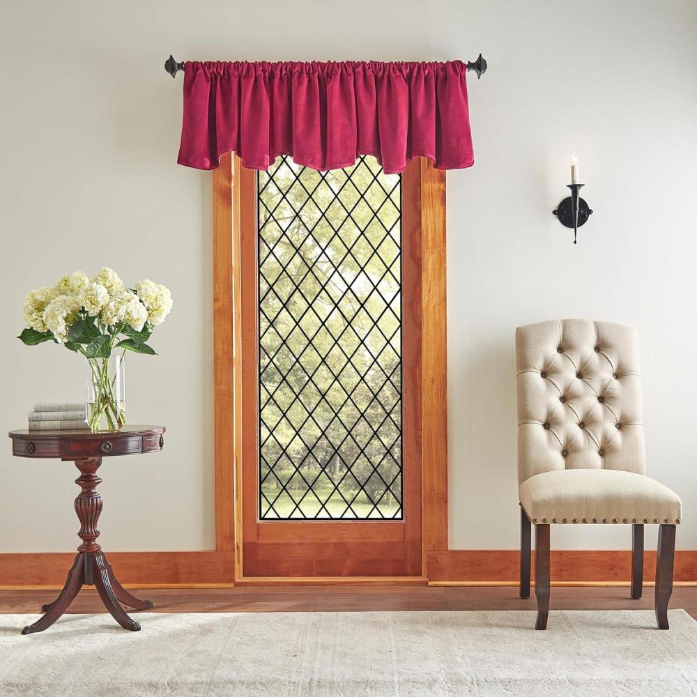 imageMartha Stewart Lucca Velvet Lined Scallop Window Curtain 50quot W x 18quot L Valance PomegranatePomegranate