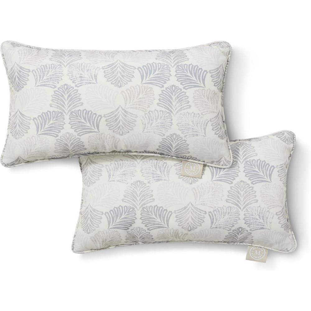 imageMartha Stewart Modern Banana Leaves Indoor Outdoor Decorative Pillow 2Pack Set UV Fade Resistant Water Repellent Printed Tropical Design Warm Grey 18quotx18quotWarm Grey