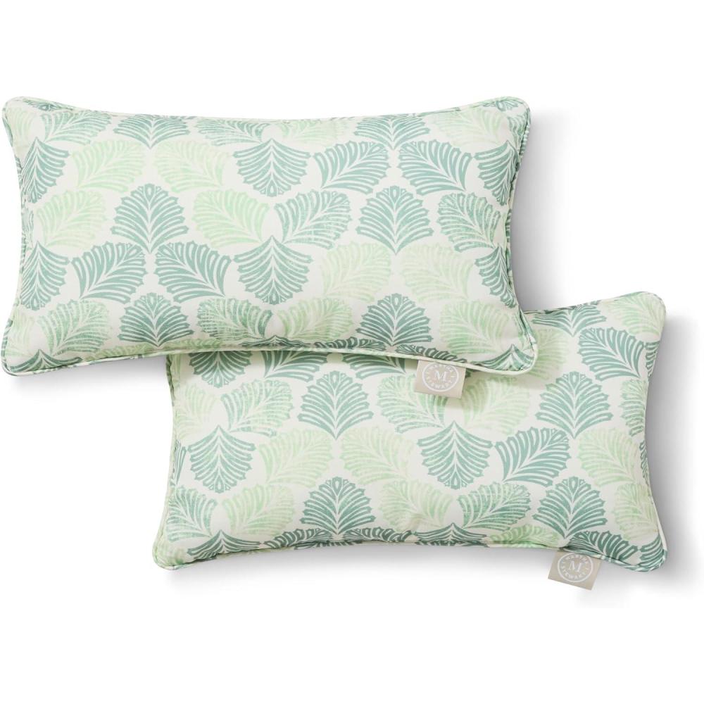 imageMartha Stewart Modern Banana Leaves Indoor Outdoor Decorative Pillow 2Pack Set UV Fade Resistant Water Repellent Printed Tropical Design Warm Grey 18quotx18quotGreen