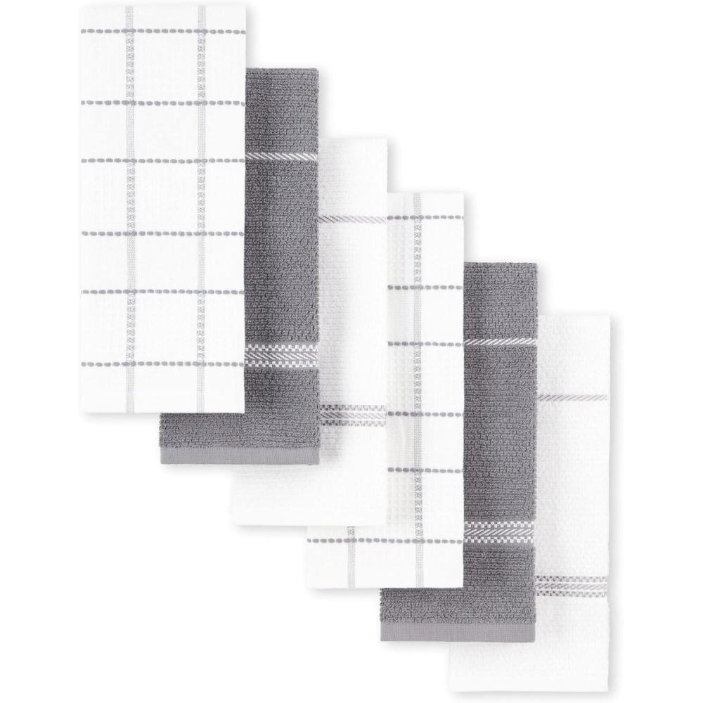 imageMartha Stewart Modern Waffle Kitchen Towel Set 6Pack Aqua Blue 16quotx28quotGrey
