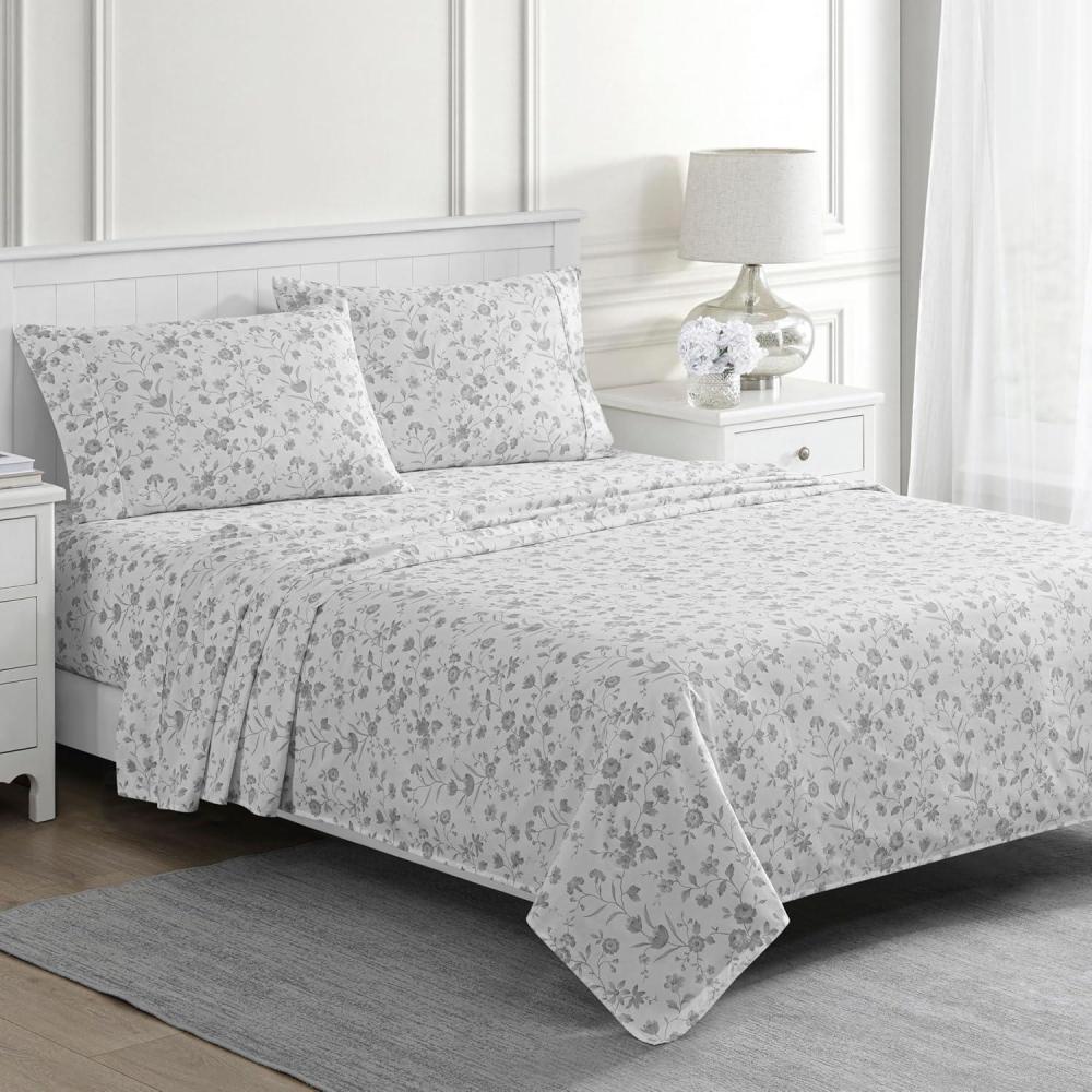 imageMartha Stewart Ruth Ditsy Floral 300TC 100 Cotton Percale Sheet Set BlueWhite 4 Piece 1 Flat Sheet 1 Fitted Sheet 2 Std Pillowcases Breathable Cotton Printed Bed Sheets Queen SizeTwin