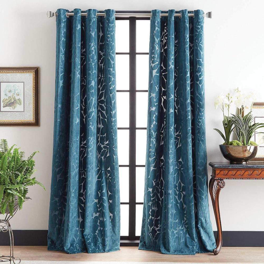 imageMartha Stewart Sherwood Velvet Grommet Window Curtain Panel Pair 95quot TealTeal