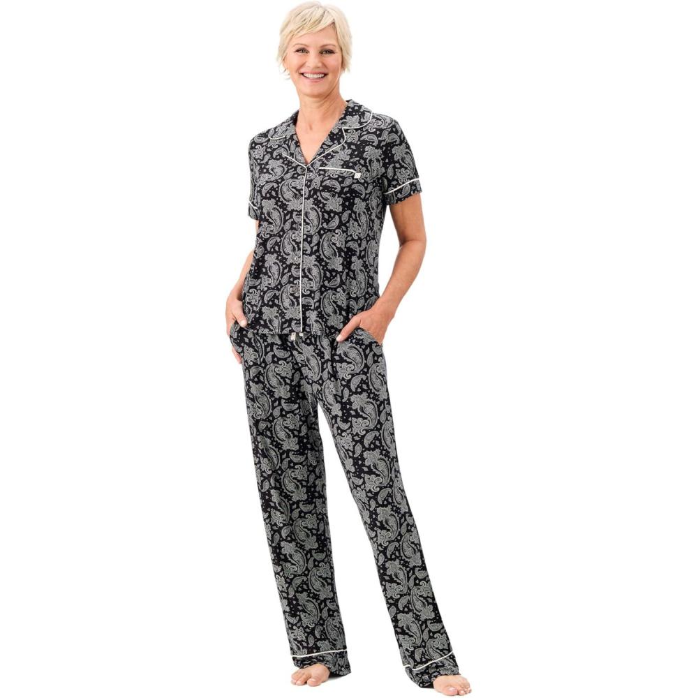 imageMartha Stewart Sleepwear for Women Lightweight Cooling Rayon 2Pc Notch Collar Short Sleeve Pajama Set Soft ampamp ComfortableDark Paisley