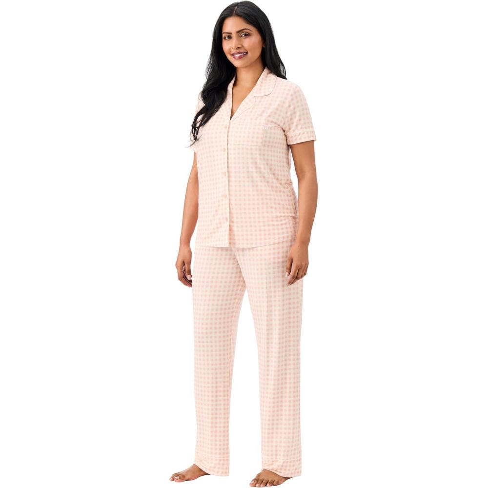 imageMartha Stewart Sleepwear for Women Lightweight Cooling Rayon 2Pc Notch Collar Short Sleeve Pajama Set Soft ampamp ComfortableLight Checkered