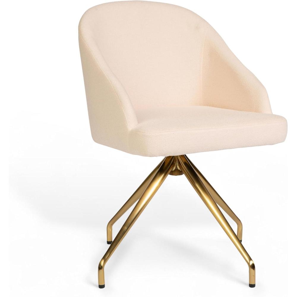 imageMartha Stewart Sora Stationary Swivel Task Chair with Sloped Arms for Home Office in White Boucle with Oil Rubbed Bronze FrameConch Shell FabricPolished Brass Frame