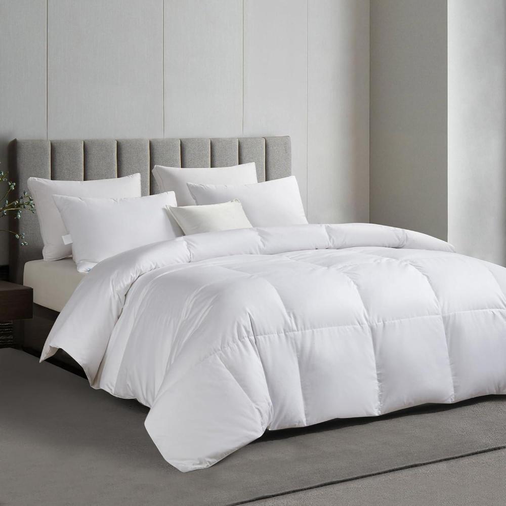 imageMartha Stewart Tencel LyocellCotton Blend White Goose Feather and Down Fiber Comforter Medium Weight All Season Warmth Twin SizeFullQueen