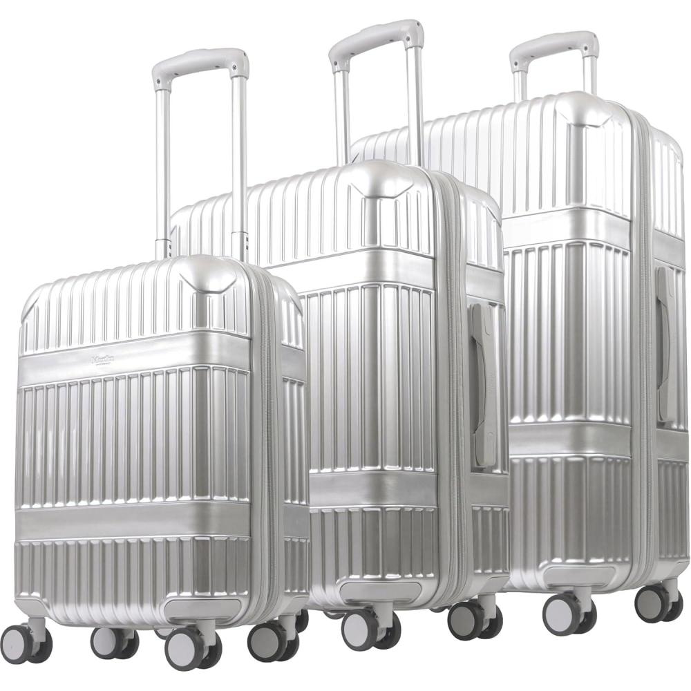 imageMartha Stewart The Bedford 22 Inch Carry On Luggage Hardshell Rolling Suitcase with Spinner Wheels SilverSilver