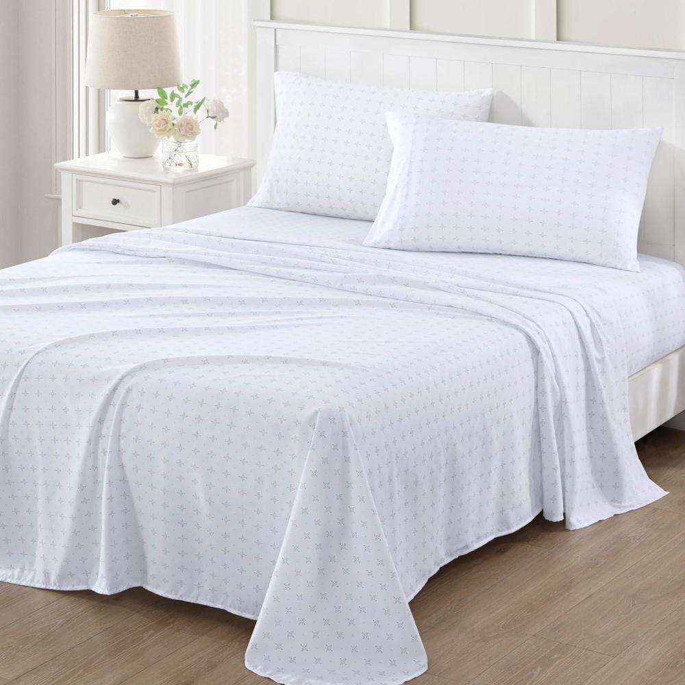 imageMartha Stewart Ultra Soft Brushed and Washed Microfiber 4 Piece Sheet Set Easy Care Deep Pocket Comfy Sheets 1 Flat Sheet 1 Fitted Sheet 2 Std Pillowcases Queen Size White ampamp Blush PinkHayworth Medallion Gray