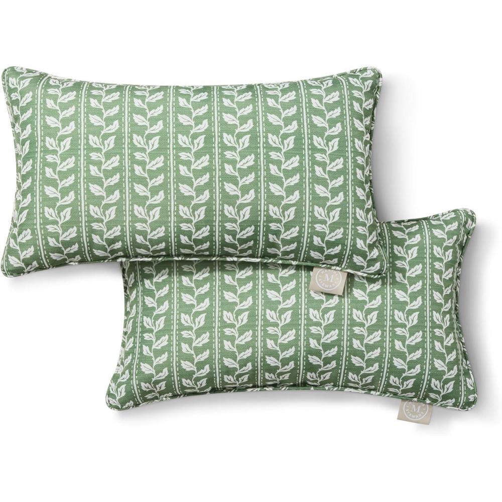imageMartha Stewart Vineyard Vines Indoor Outdoor Decorative Pillow 2Pack Set UV Fade Resistant Water Repellent Printed Garden Design Green 18quotx18quotGreen